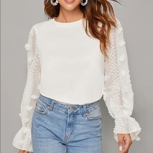 SHEIN Flounce Jacquard Sleeve Solid Top